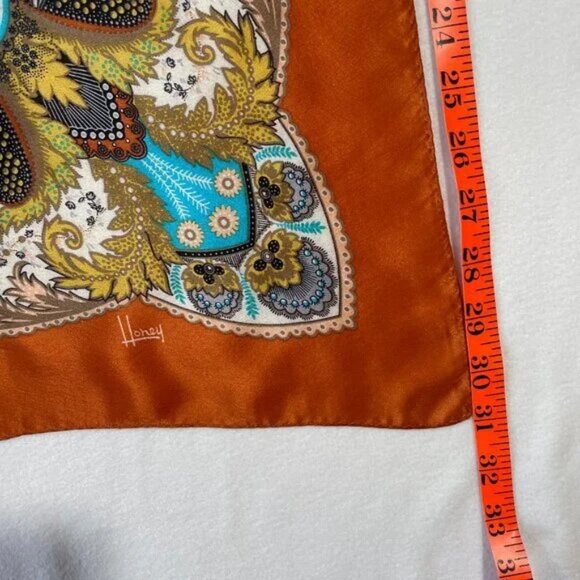 Honey Silk Scarf 30x31" Square Leafy Floral Pattern Multi Color - Picture 5 of 7